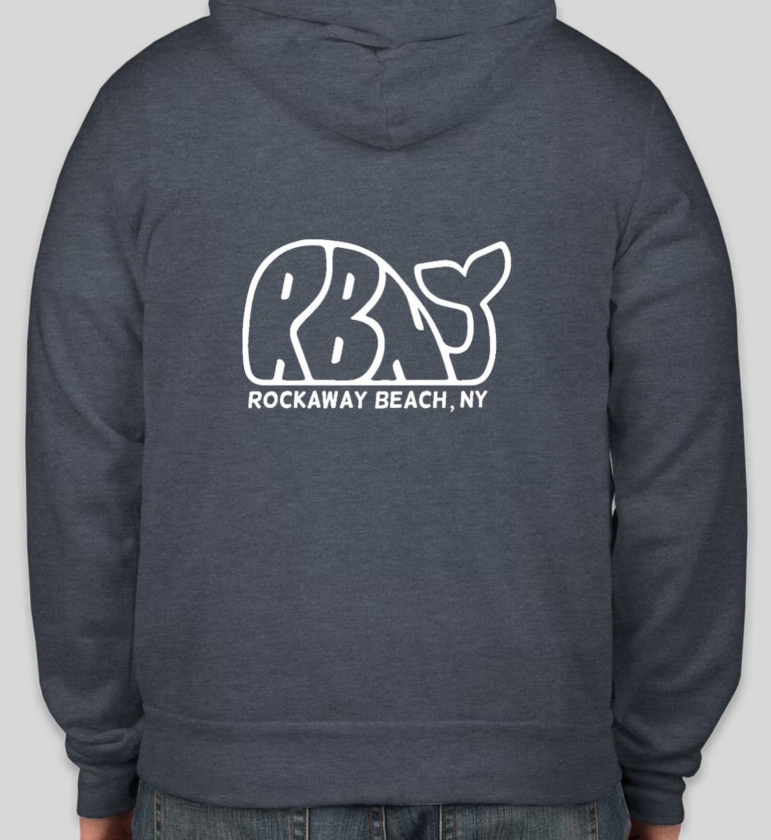 RBNY Whale Logo Full Zip Hoodie Heather Navy – Rockaway Beach Local