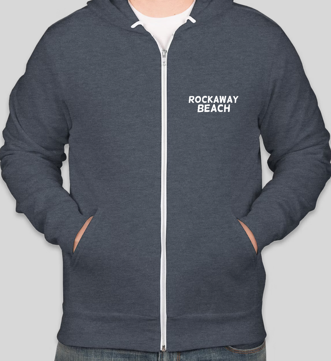 RBNY Whale Logo Full Zip Hoodie Heather Navy – Rockaway Beach Local